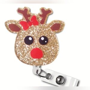 🆕✨ Glittery Gold Reindeer Badge Reel